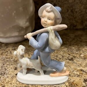 Vintage Boy Walking with Dog Figurine Made in Japan